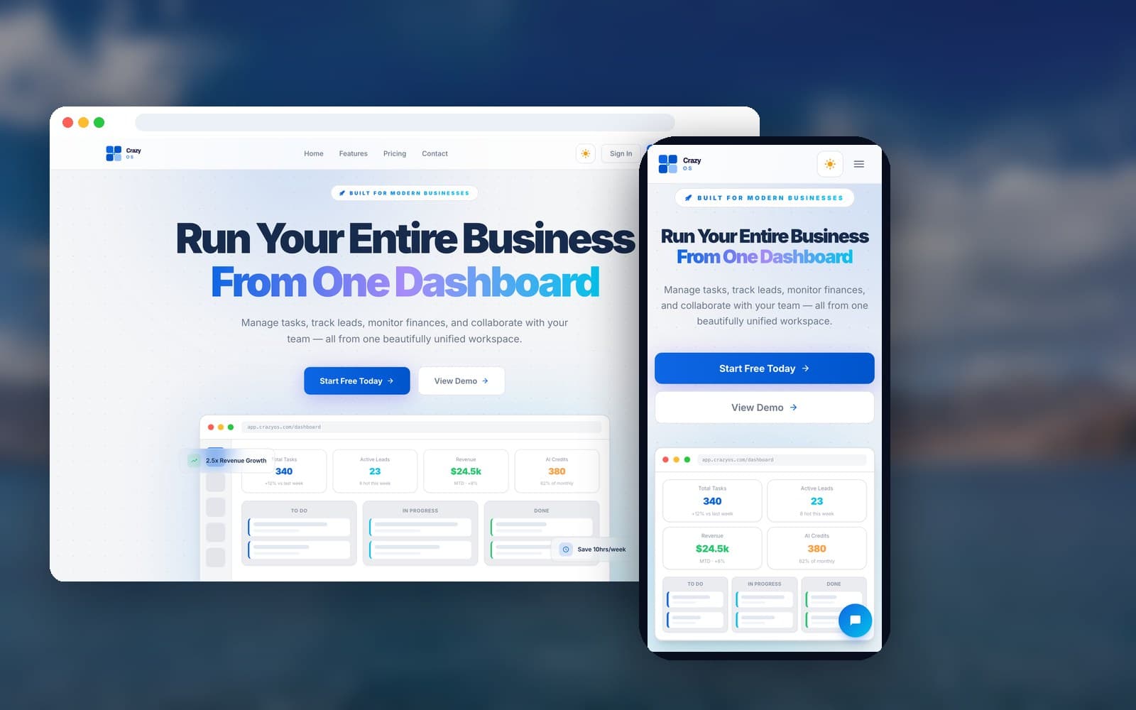 Crazy OS business platform built and shipped weekly