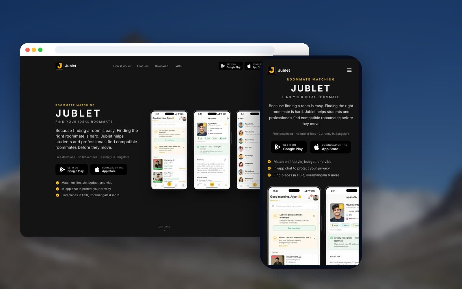 Jublet roommate app designed and prototyped by our team